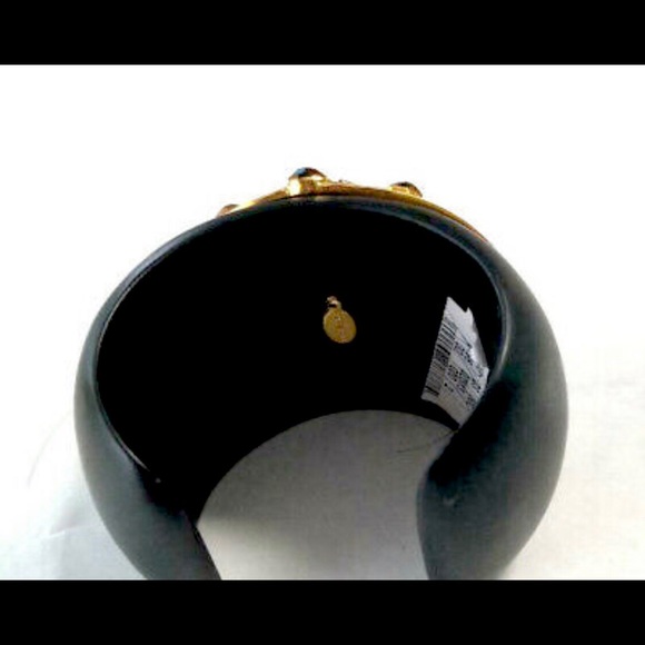 NEW VINTAGE! JOSE MARIA BARRERA BLACK Crystal GOLD WOOD BRACELET BANGLE - Picture 4 of 7